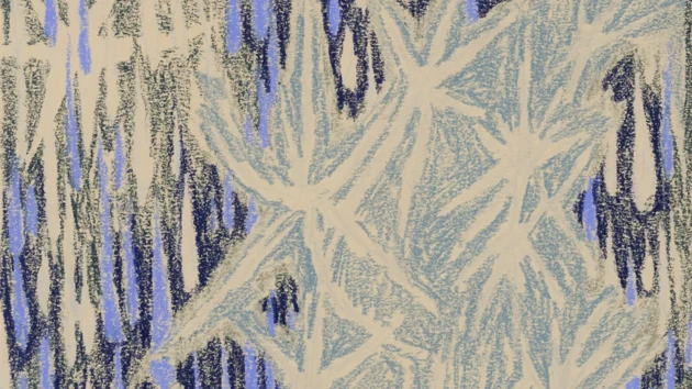 Abstrakt målning i blått, gult och svart