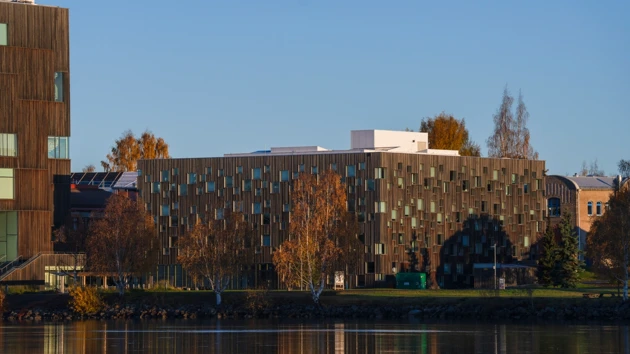 Umeå School of Architecture building seen from other side of Ume River