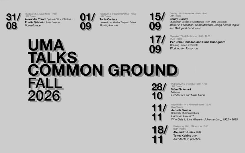 Header with text UMA TALKS COMMON GROUND FALL 2026