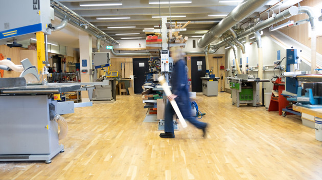 Vy över Arkitekthögskolans verkstad