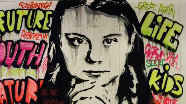 V&auml;ggm&aring;lning av Greta Thunberg.